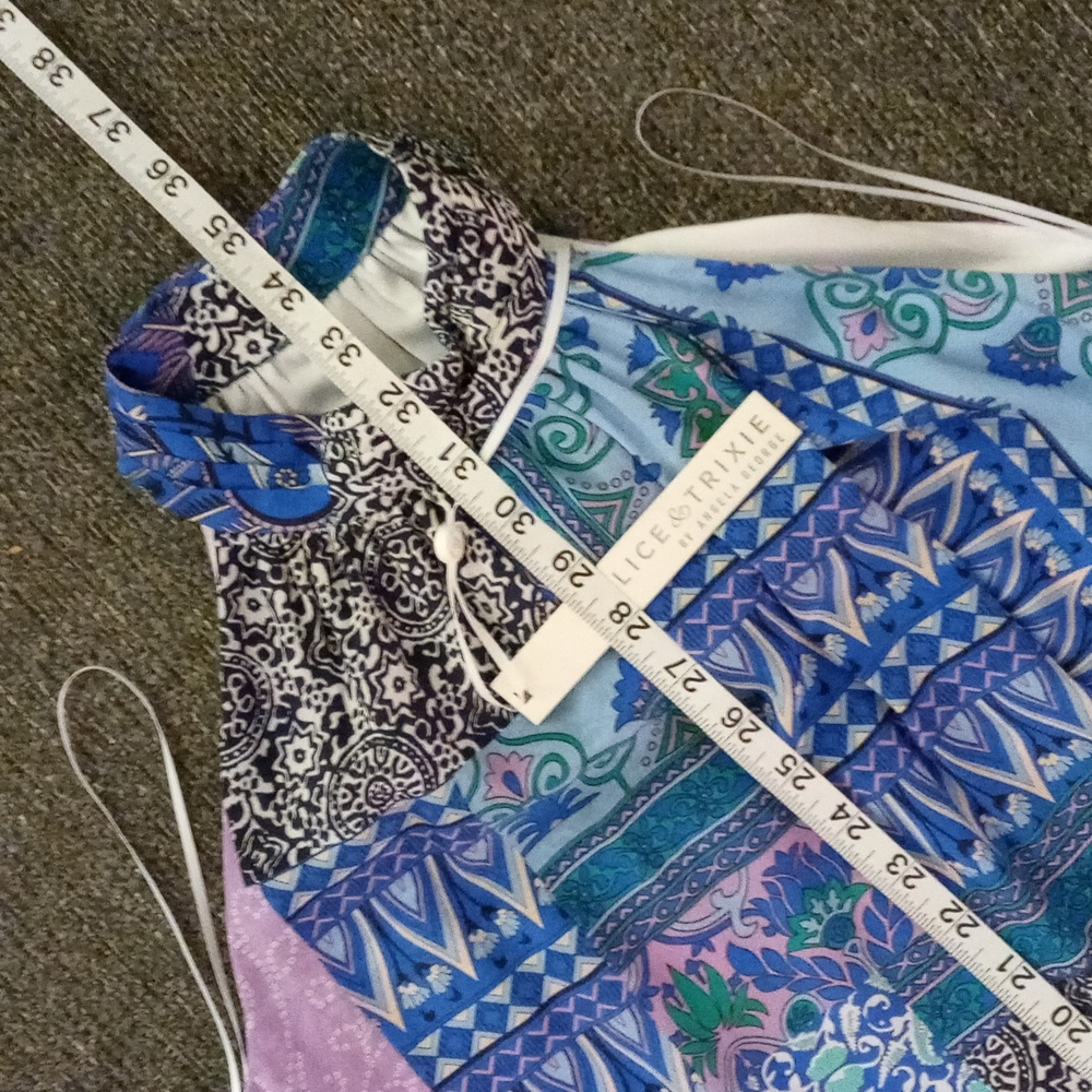 🆕️ 💜HTF Alice & Trixie💜 - Blue/Purple Floral Faux Wrap Halter Neck Silk Dress - Picture 14 of 14